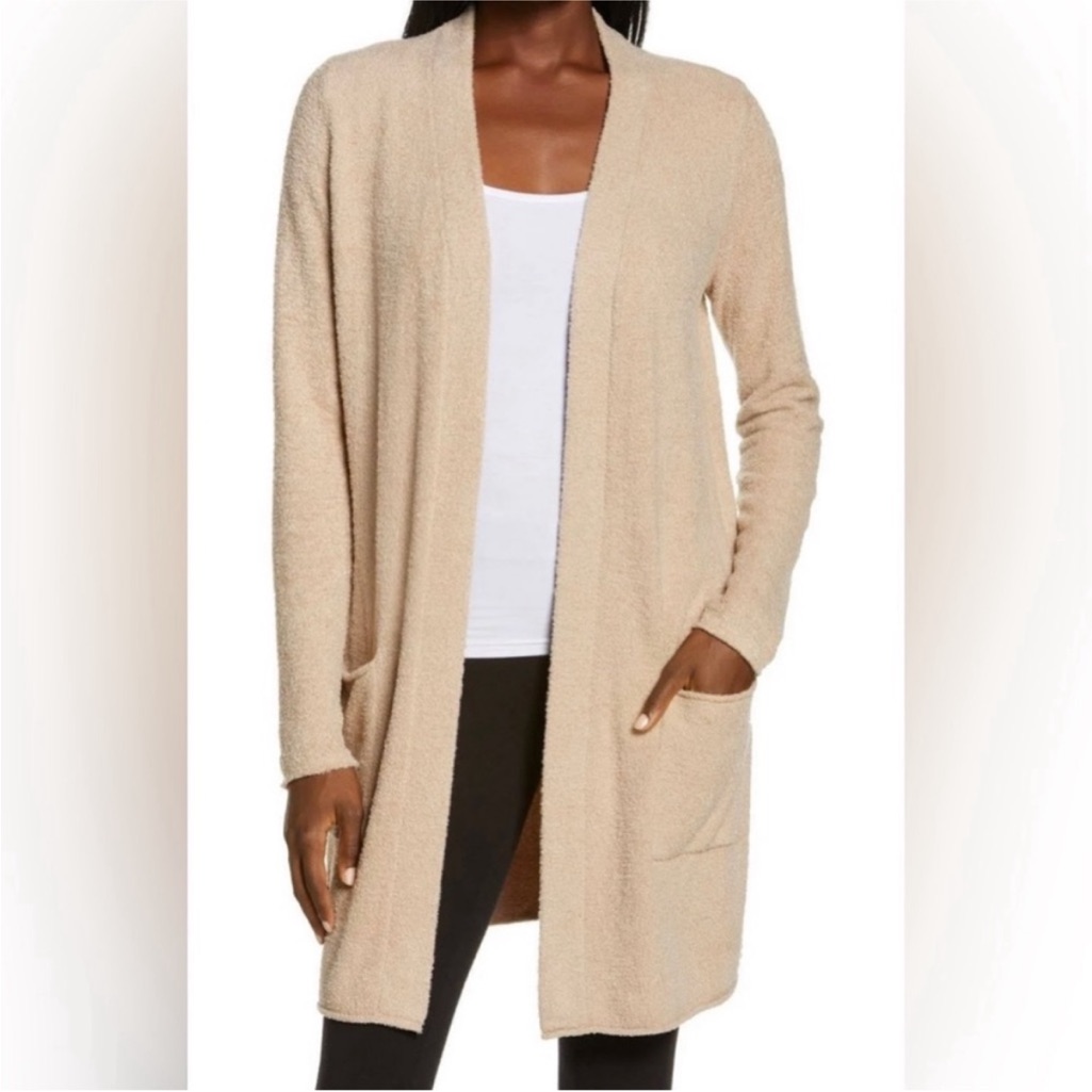 Barefoot Dreams Cozychic Lite Long Cardigan Sweater Tan Small S